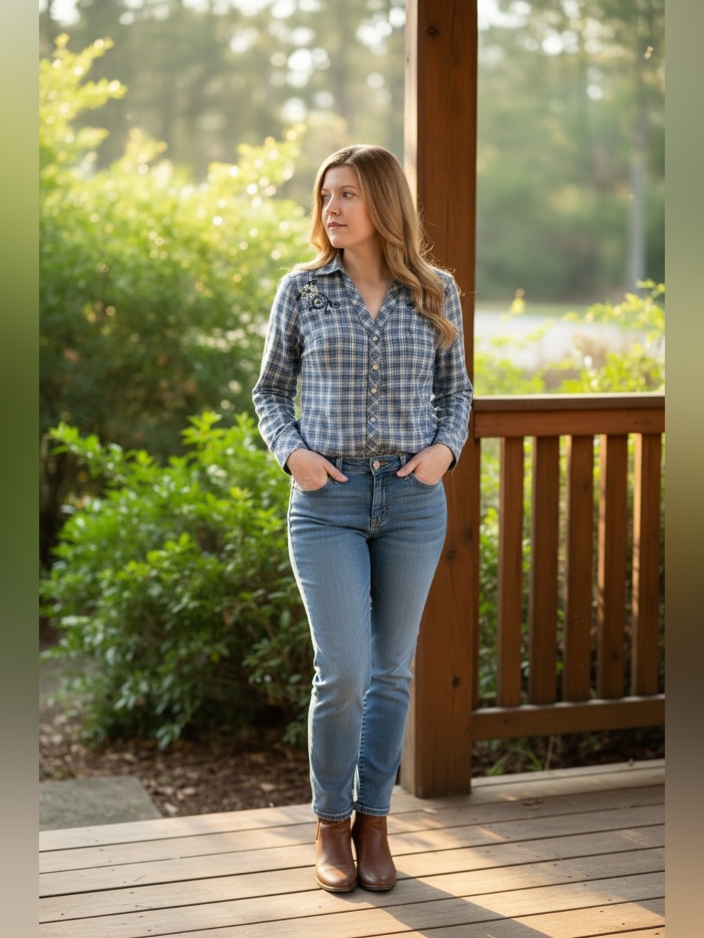 Bila- Blue Plaid Button-Down Shirt- 100% Cotton